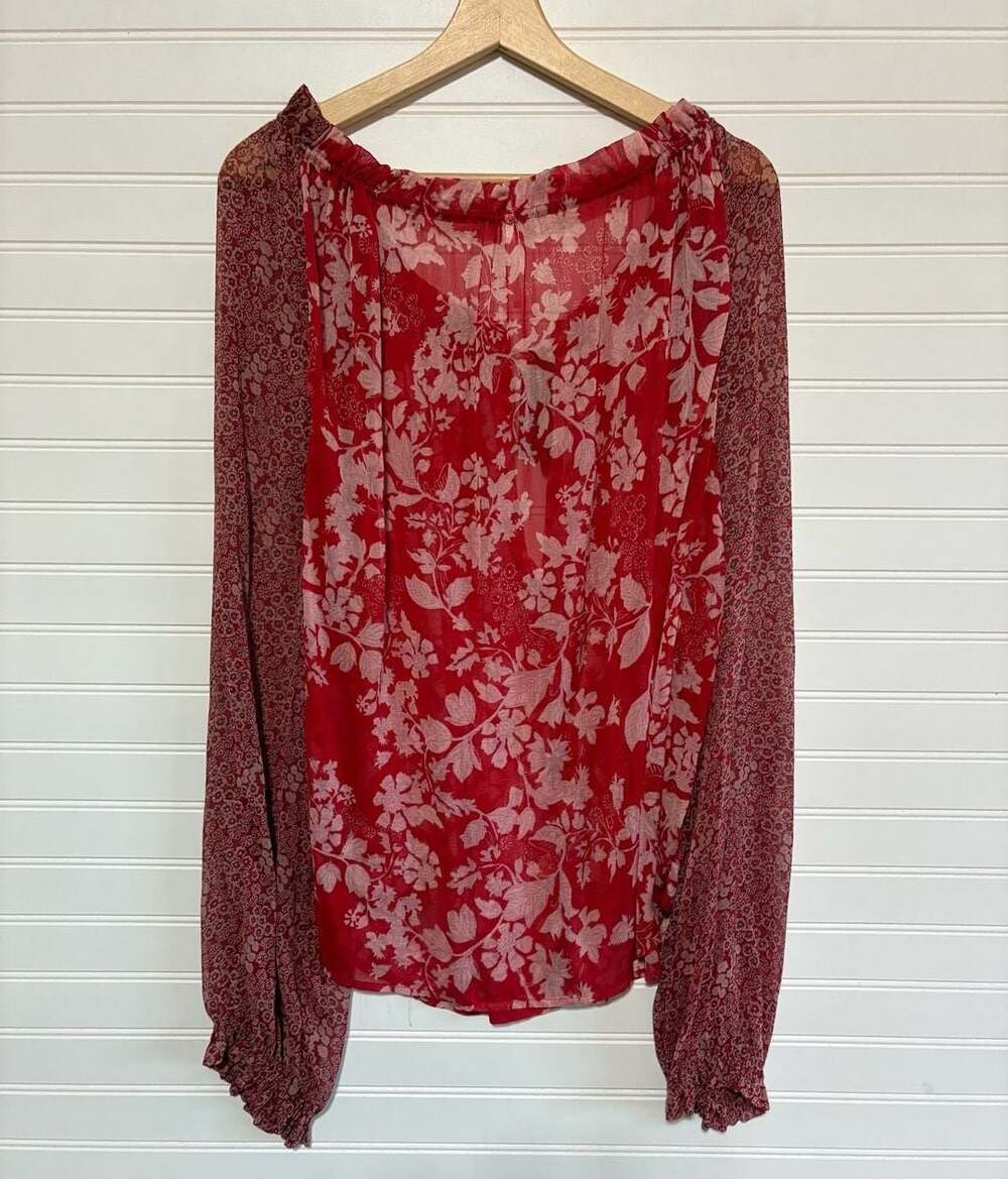 Free People Hendrix Floral Sheer Long Sleeve Blouse Red Size S - Picture 6 of 6